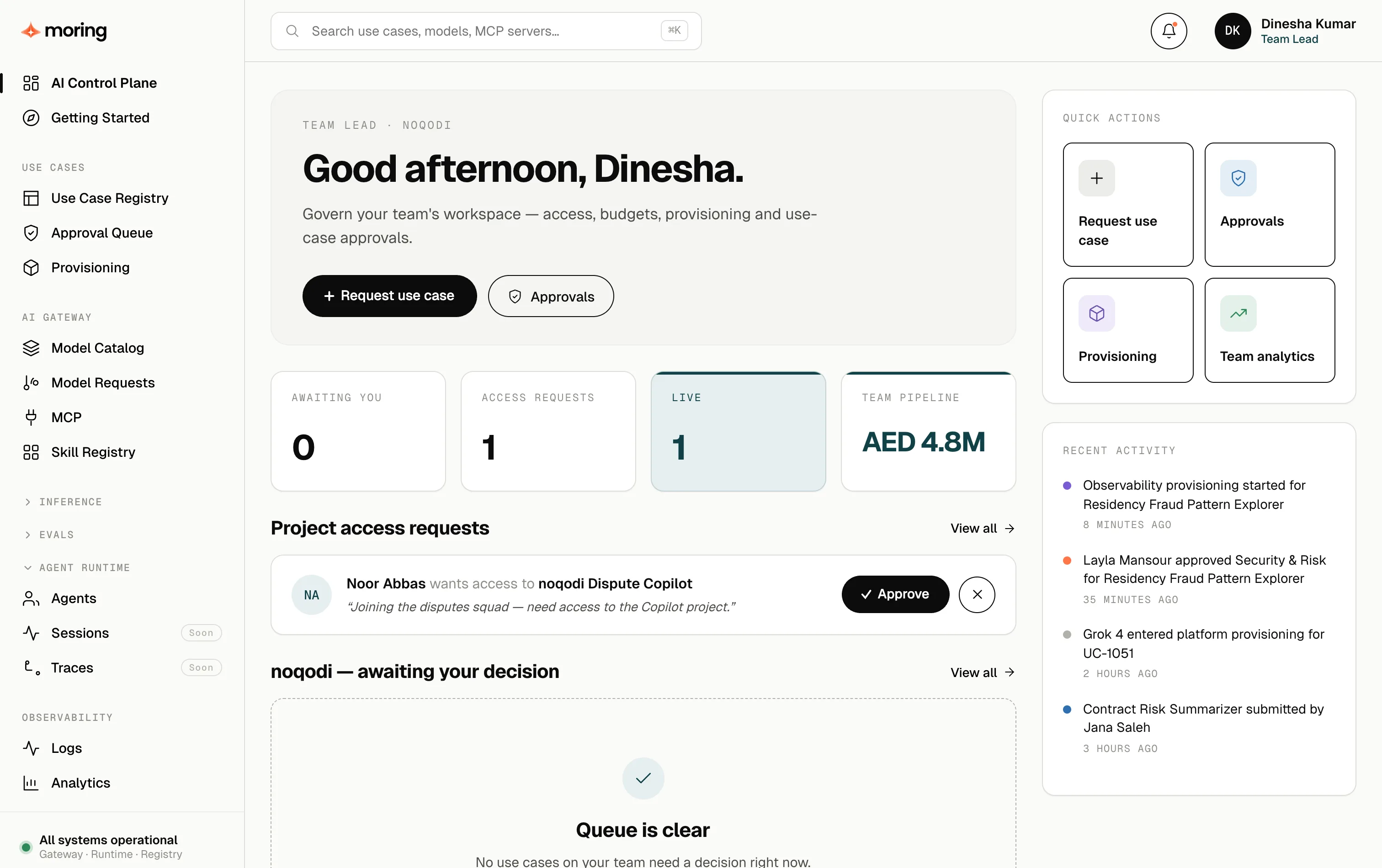 AI Control Plane dashboard