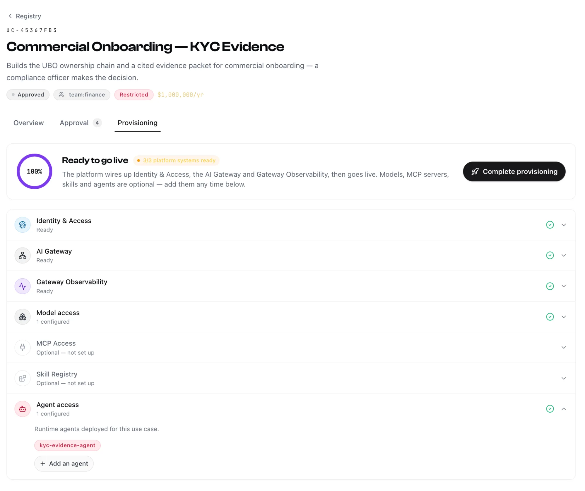 Use case provisioning